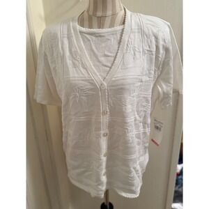 Alfred Dunner WhiteTextured Button Front Cardigan Top  Short‎ Sleeve size Xl